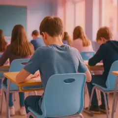 Estudiantes concentrados en un aula, preparándose para sus intensivos inglés B2.