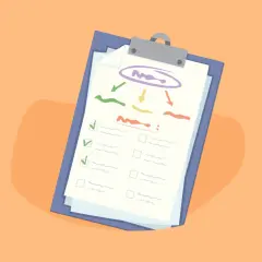Lista de nuevas metas para el año nuevo en un portapapeles, con casillas de verificación y un diagrama de flujo.
