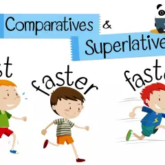 Niños corriendo: rápido, más rápido y el más rápido. El panda enseña comparativos y superlativos en inglés.