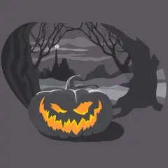 Calabaza de Halloween iluminada en un bosque oscuro, perfecta para tus frases de Halloween en inglés.