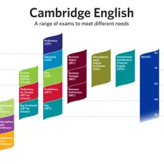 Gráfico de Cambridge English que muestra el nivel de idiomas y los exámenes correspondientes según el MCER.