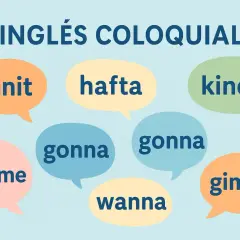 Burbujas de diálogo con "gonna", "wanna", "lemme", "gimme", "kinda", "hafta" e "innit". ¡Aprende inglés coloquial!