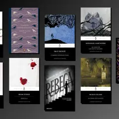 Montaje de portadas de libros clásicos de autores ingleses como Shelley, Poe, Brontë, Hawthorne, Stoker, Du Maurier, James, Collins y Wilde.