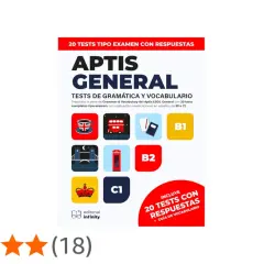 Libro "Aptis General" con 20 tests de gramática y vocabulario para oposiciones. Incluye niveles B1 a C1.