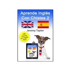 Un perro con gafas y corbata muestra una tablet con "Aprende Inglés Con Chistes 2". ¡El humor inglés te espera!