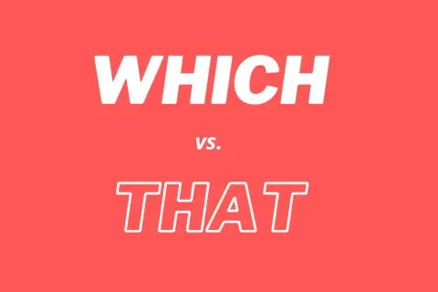 El texto blanco en un fondo rojo dice "WHICH vs. THAT".