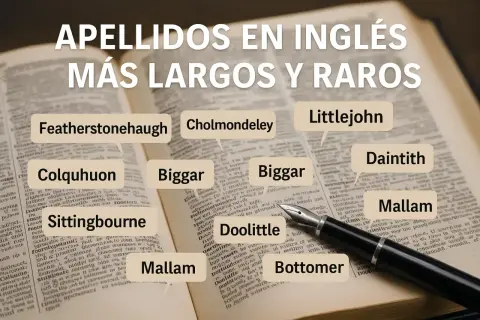 Apellidos ingleses como Featherstonehaugh, Cholmondeley y Daintith, entre otros, resaltan en un diccionario abierto.