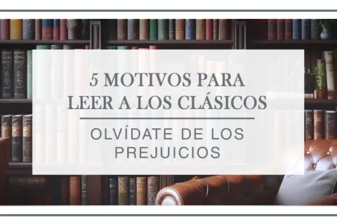 Estanterías llenas de libros antiguos y un sillón de cuero invitan a descubrir los **clásicos de la literatura**.