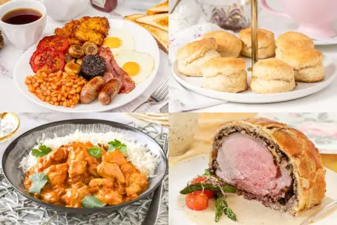Un desayuno inglés completo, bollos, curry y un Wellington. Así es que cenan los ingleses.