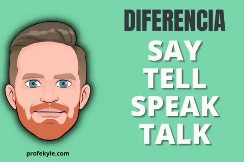 Ilustración de un hombre con texto que explica la diferencia entre speak y talk.