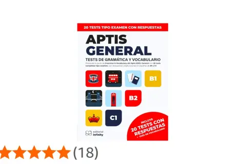 Libro "Aptis General" con 20 tests de gramática y vocabulario para oposiciones. Incluye niveles B1 a C1.