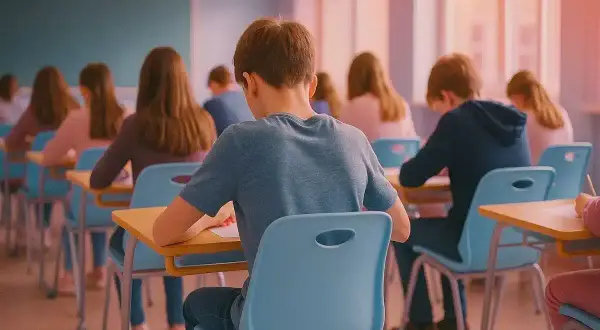 Estudiantes concentrados en un aula, preparándose para sus intensivos inglés B2.