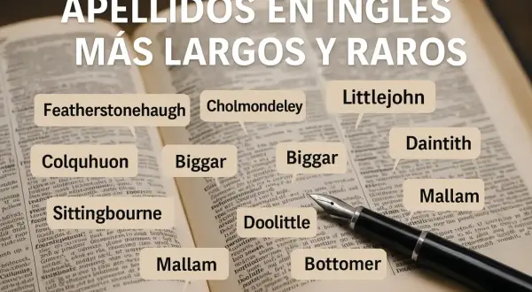 Apellidos ingleses como Featherstonehaugh, Cholmondeley y Daintith, entre otros, resaltan en un diccionario abierto.