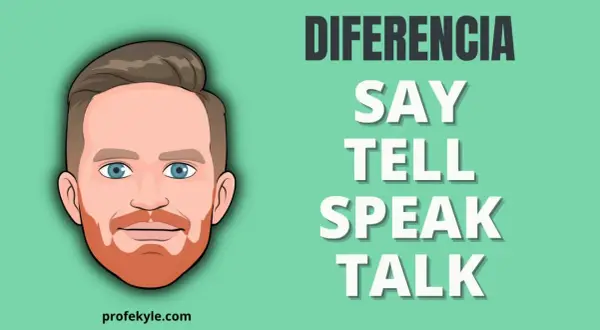Ilustración de un hombre con texto que explica la diferencia entre speak y talk.