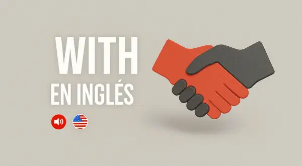 A handshake made of red and black material, with "WITH EN INGLÉS" and icons for sound and the US flag.