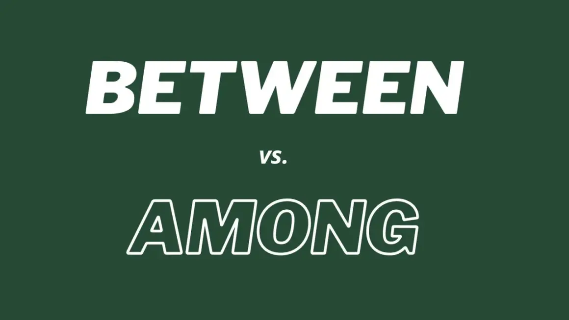 Texto blanco grande: BETWEEN vs. AMONG. Aprende la diferencia entre among y between.
