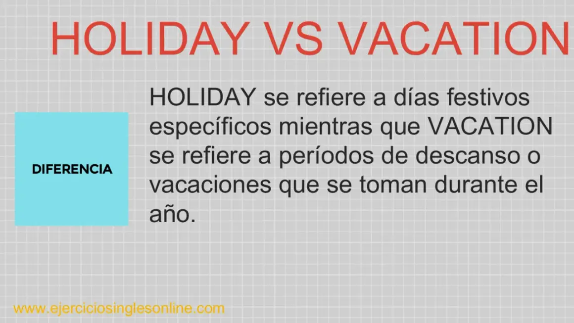 HOLIDAY vs VACATION: HOLIDAY son días festivos, VACATION es un periodo de descanso. ¡Aprende la diferencia para tus próximas holidays!