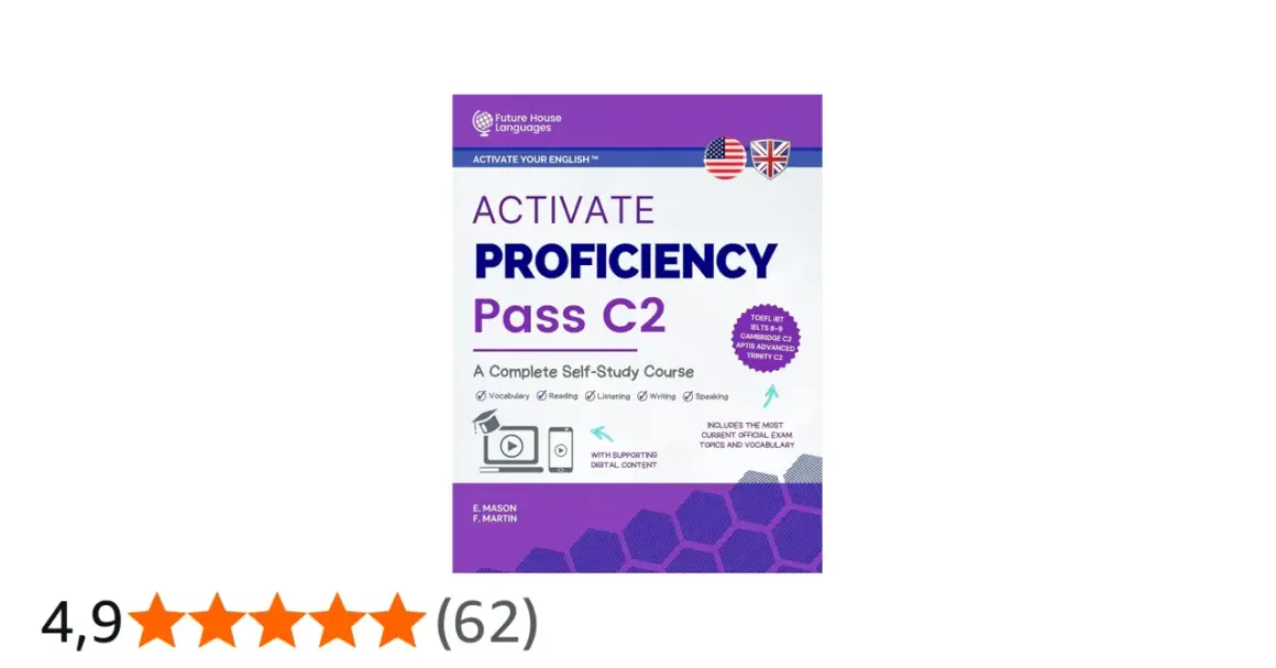 Libro "Activate Proficiency Pass C2" para dominar el inglés C2, con vocabulario, lectura, escucha, escritura y expresión oral. Incluye contenido digital.