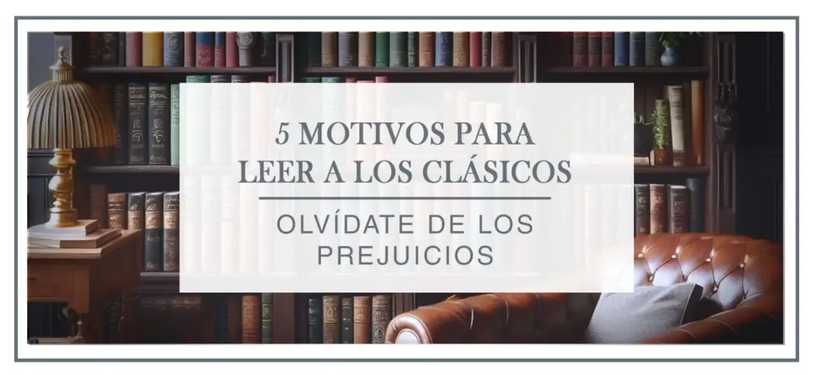 Estanterías llenas de libros antiguos y un sillón de cuero invitan a descubrir los **clásicos de la literatura**.