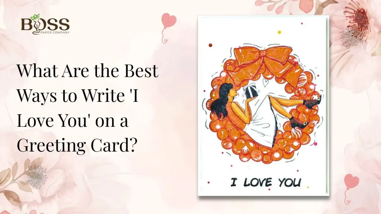 Tarjeta con ilustración de mujer recibiendo regalo, rodeada de un adorno naranja. Incluye