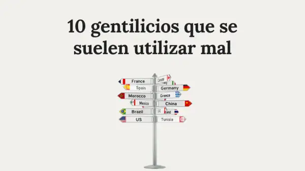 Señalización con países y sus gentilicios en inglés, como France, Spain, Morocco, Mexico, Brazil, US, Canada, Germany, Greece, China, UAE y Tunisia.